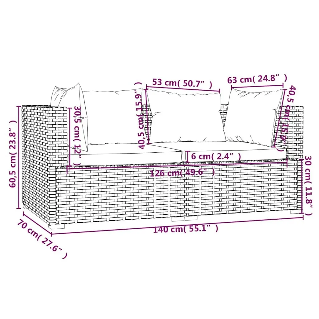 3 Piece Outdoor Lounge Set Grey PE Rattan Furniture with Cushions