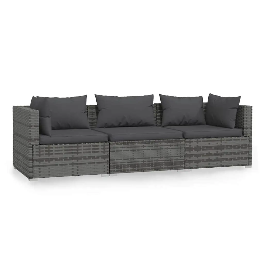 3-Seater Outdoor Sofa Grey Waterproof PE Rattan Garden Patio Furniture Removable Cushions