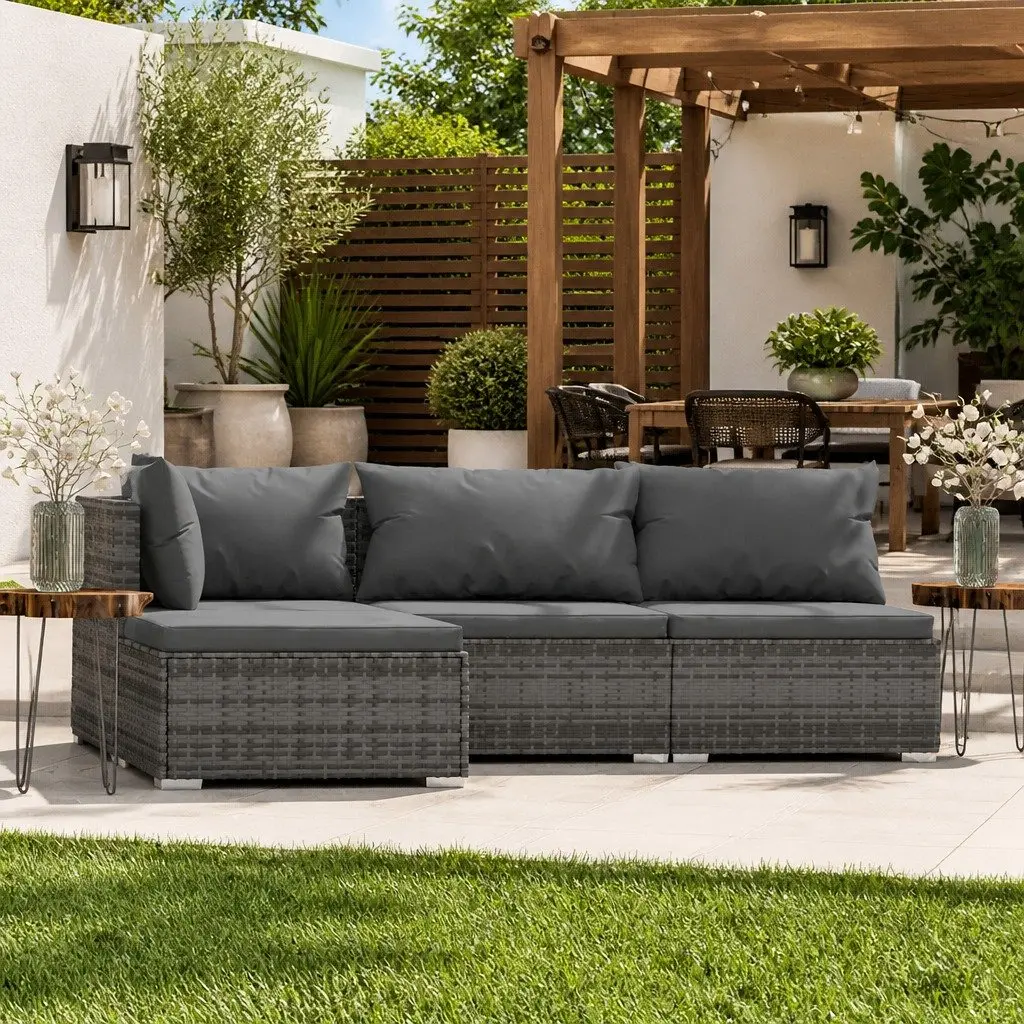 Garden Lounge Set Grey Poly Rattan Sofa Cushions 4 Piece