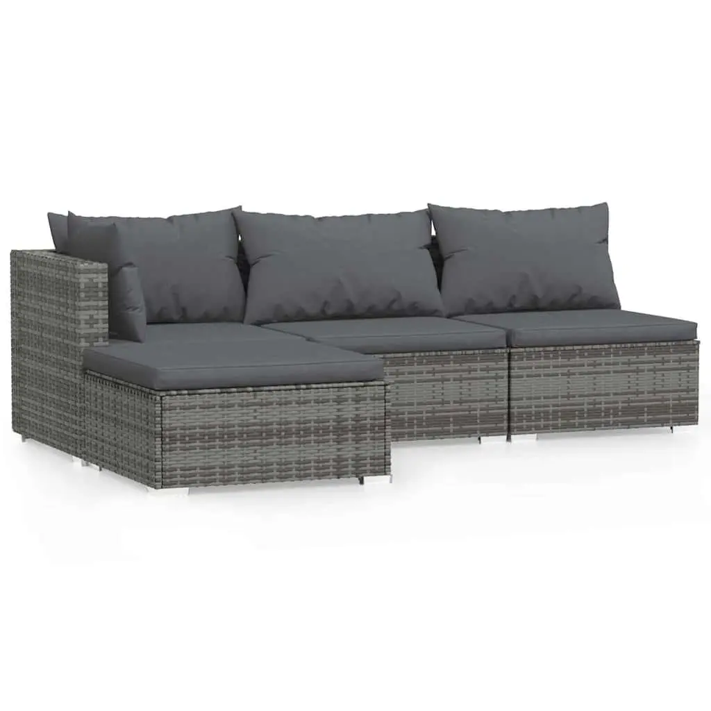 Garden Lounge Set Grey Poly Rattan Sofa Cushions 4 Piece