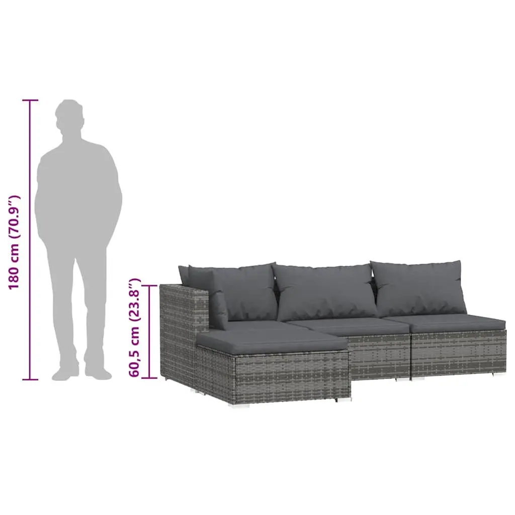 Garden Lounge Set Grey Poly Rattan Sofa Cushions 4 Piece