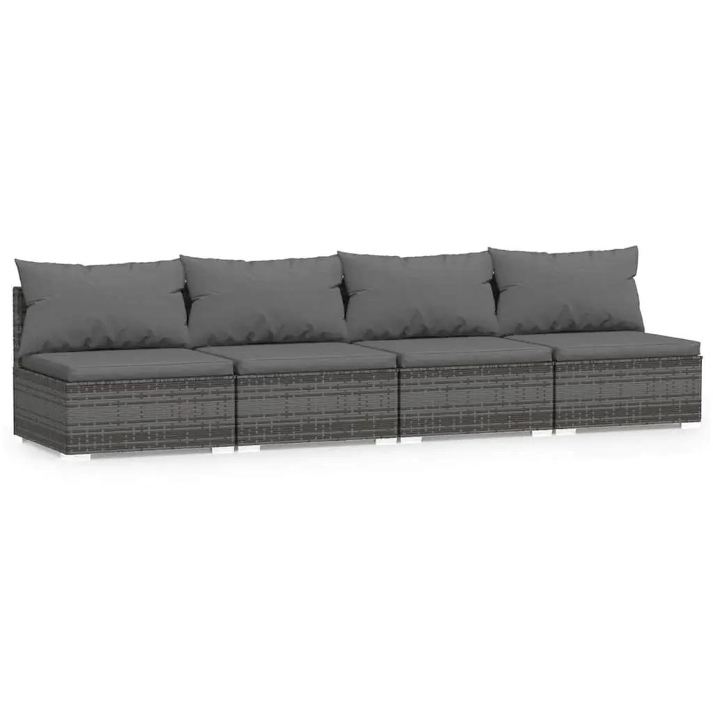 4-Seater Outdoor Sofa Patio Garden Furniture Set with Cushions Grey Rattan
