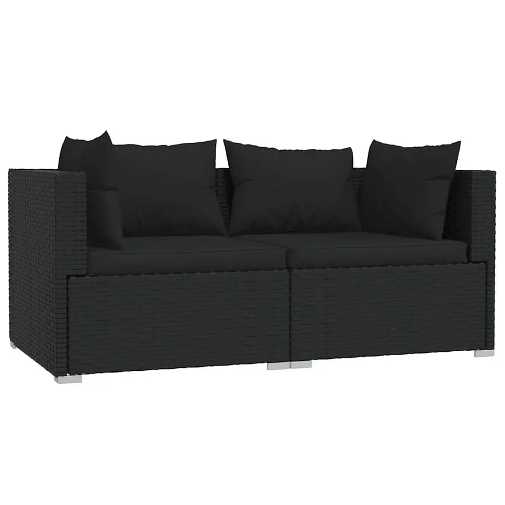 3 Piece Modular Lounge Set Waterproof PE Rattan Black Sectional Sofa with Cushions