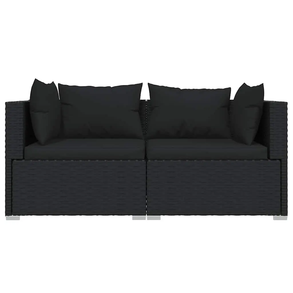 3 Piece Modular Lounge Set Waterproof PE Rattan Black Sectional Sofa with Cushions