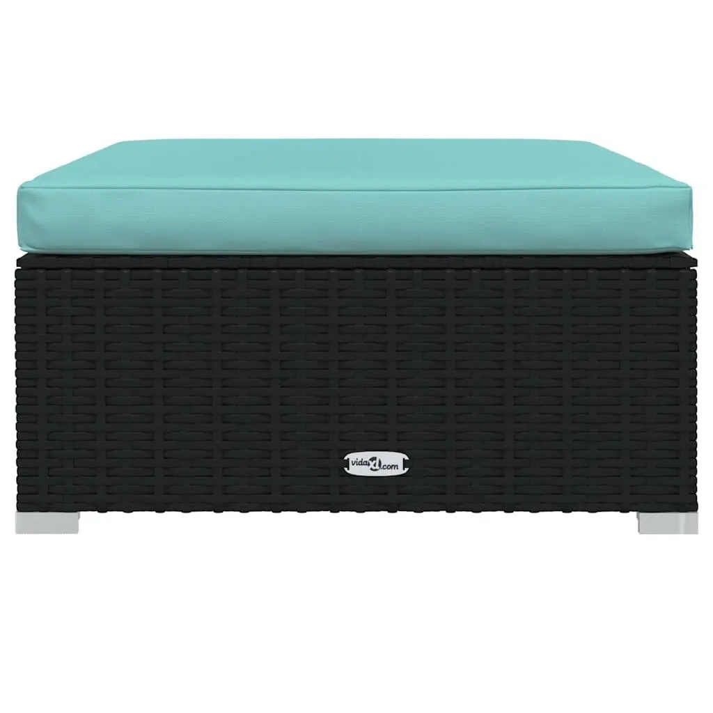 Garden Footrest Ottoman Removable Cushion Black 70x70x30 cm Outdoor Patio Footstool