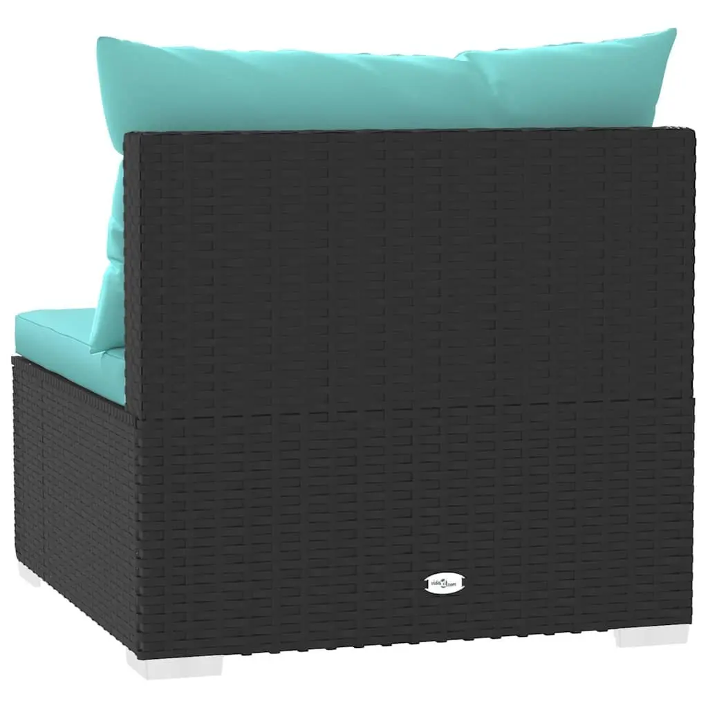 Garden Middle Sofa Modular Outdoor Seat Black Waterproof PE Rattan