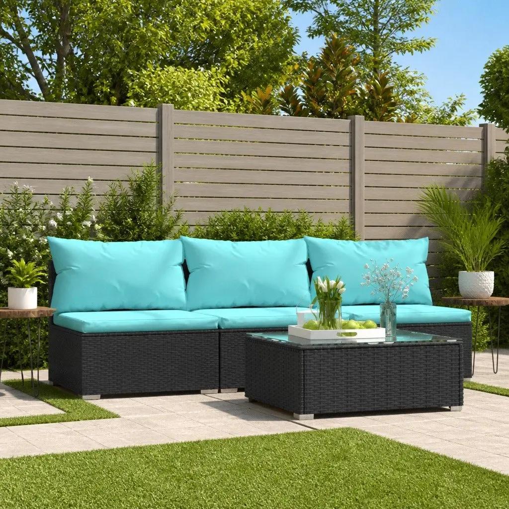 Garden Lounge Set 4 Piece Outdoor Patio Furniture Black Rattan Sofa with