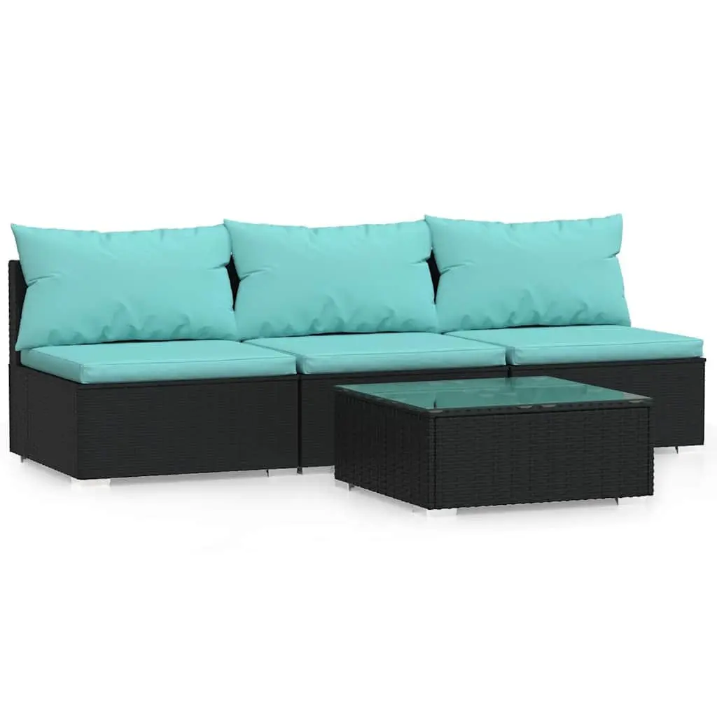 Garden Lounge Set 4 Piece Outdoor Patio Furniture Black Rattan Sofa with