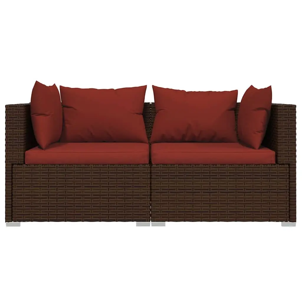 2-Seater Outdoor Sofa Brown Rattan with Cushions