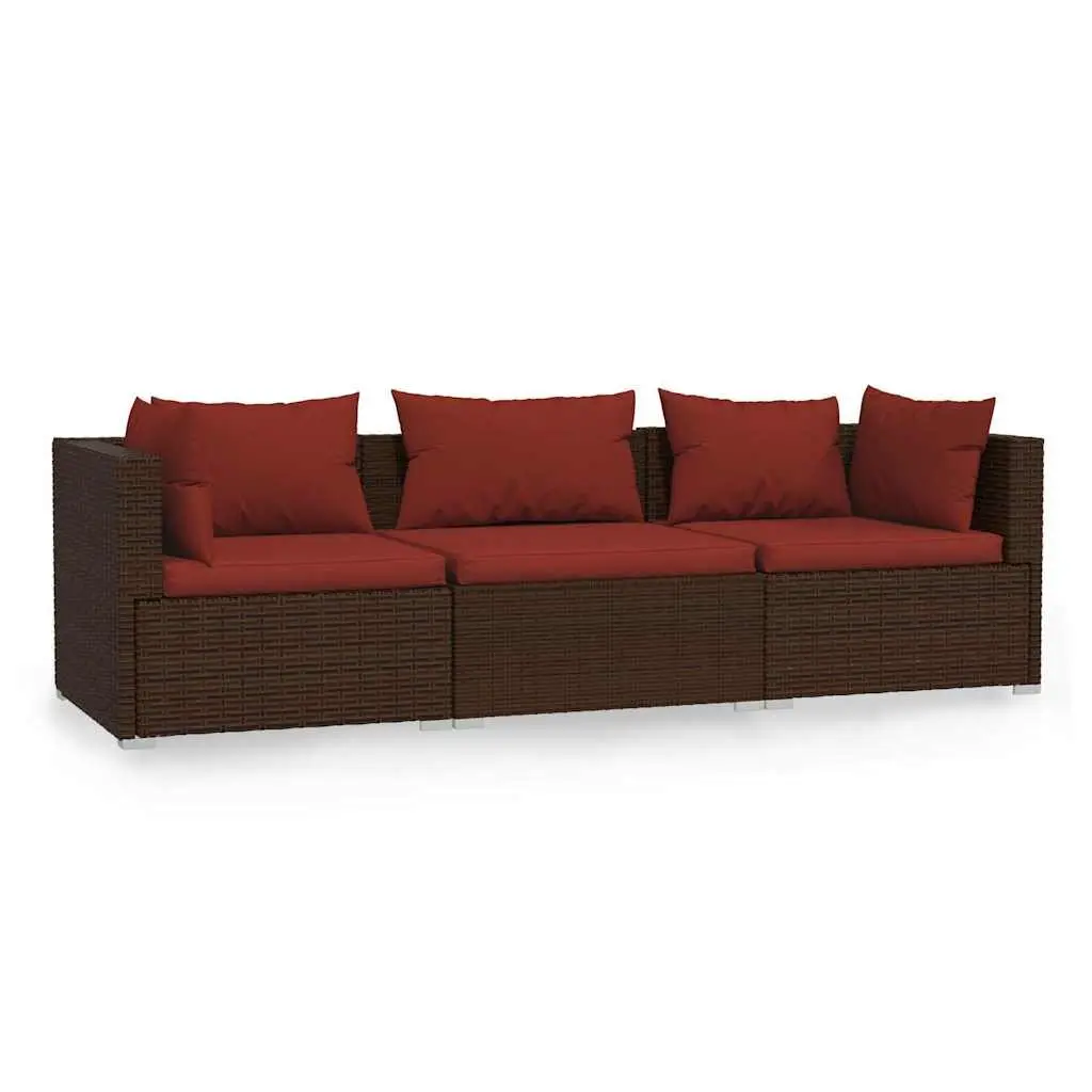 3-Seater Outdoor Sofa with Cushions Brown Patio Garden Furniture Rattan Set