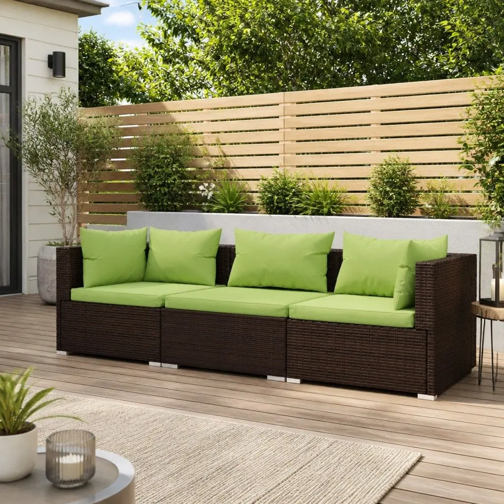 3 Seater Modular Outdoor Sofa with Removable Cushions in Brown Rattan