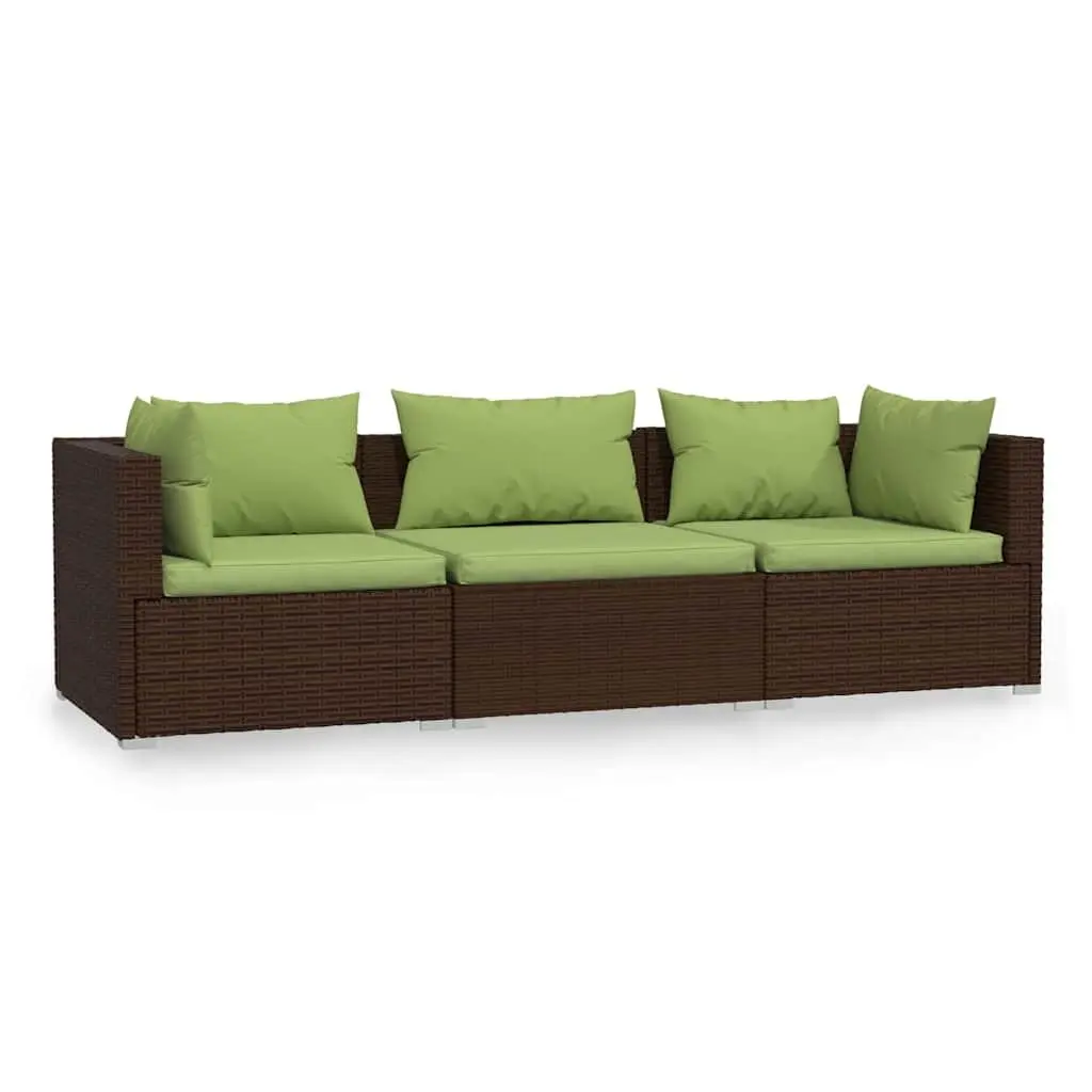 3 Seater Modular Outdoor Sofa with Removable Cushions in Brown Rattan