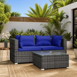 Friendly 3 Piece Garden Lounge Set with Cushions in Grey