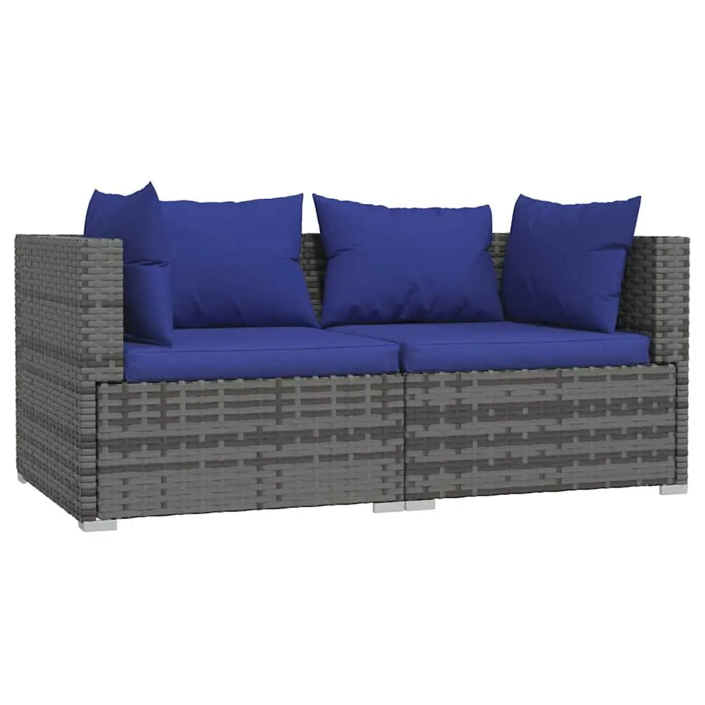 3PieceGardenLoungeSetModularDesignOutdoorFurnitureGreyWaterResistantPERattanWithRemovableCushions