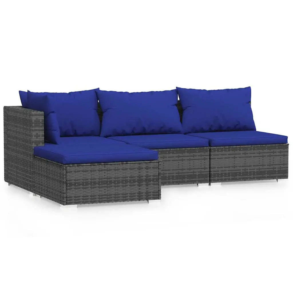 4 Piece Outdoor Garden Lounge Set with Cushions Grey Poly Rattan Patio Furniture