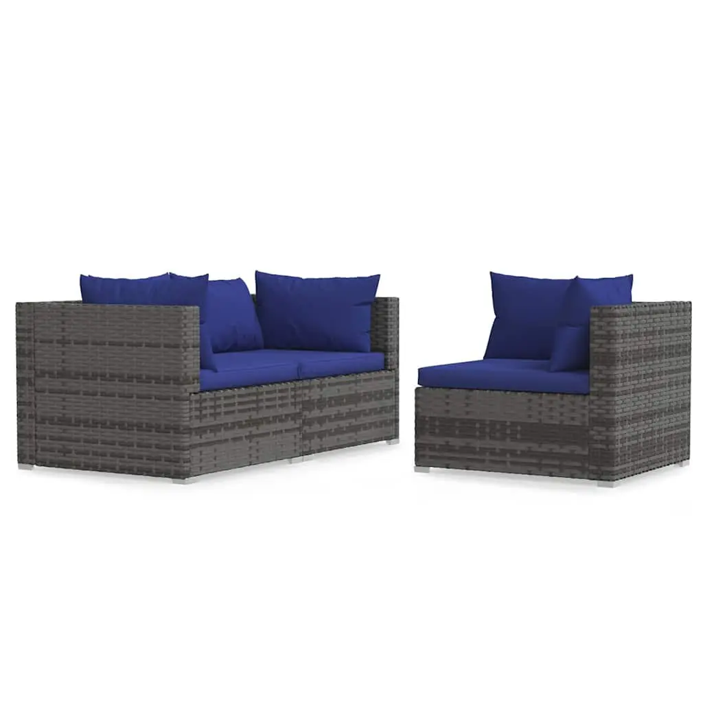 Garden Lounge Set 3 Piece with Cushions Outdoor Patio Sofa Grey Poly Rattan