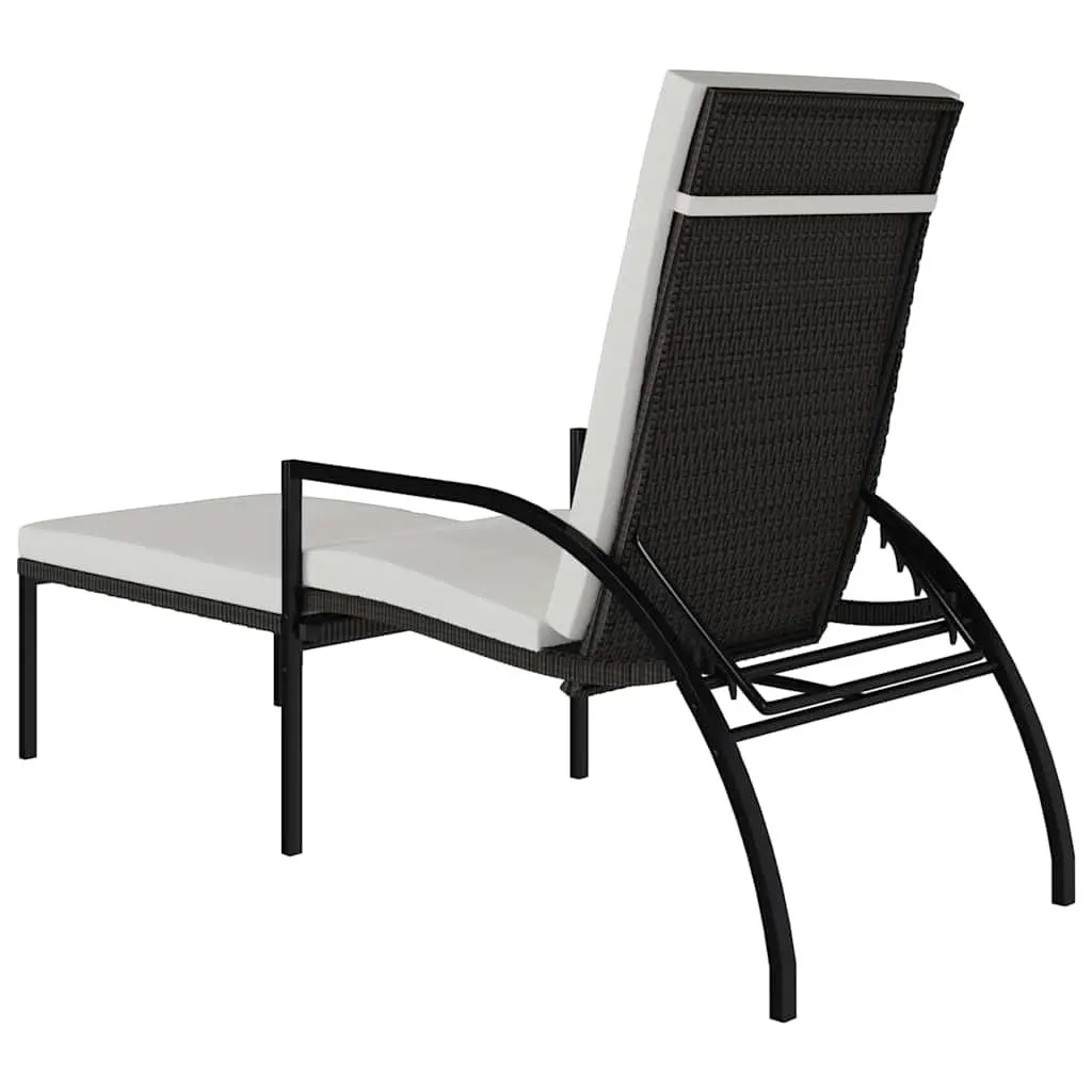 Adjustable Backrest Sun Lounger with Integrated Footrest Steel Frame Outdoor Chair Brown
