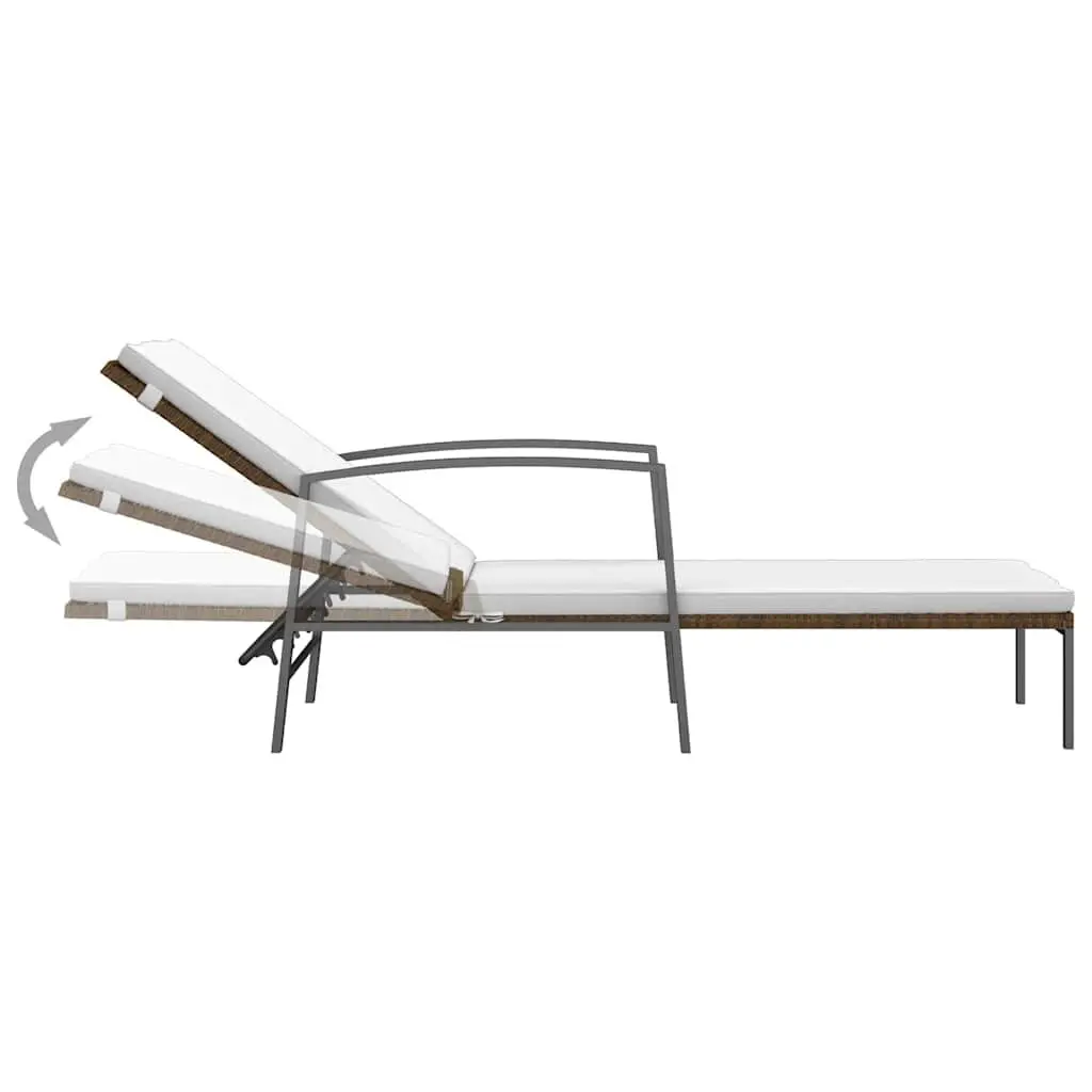 Sun Lounger Garden Outdoor Lounger Adjustable Backrest Patio Chair Brown