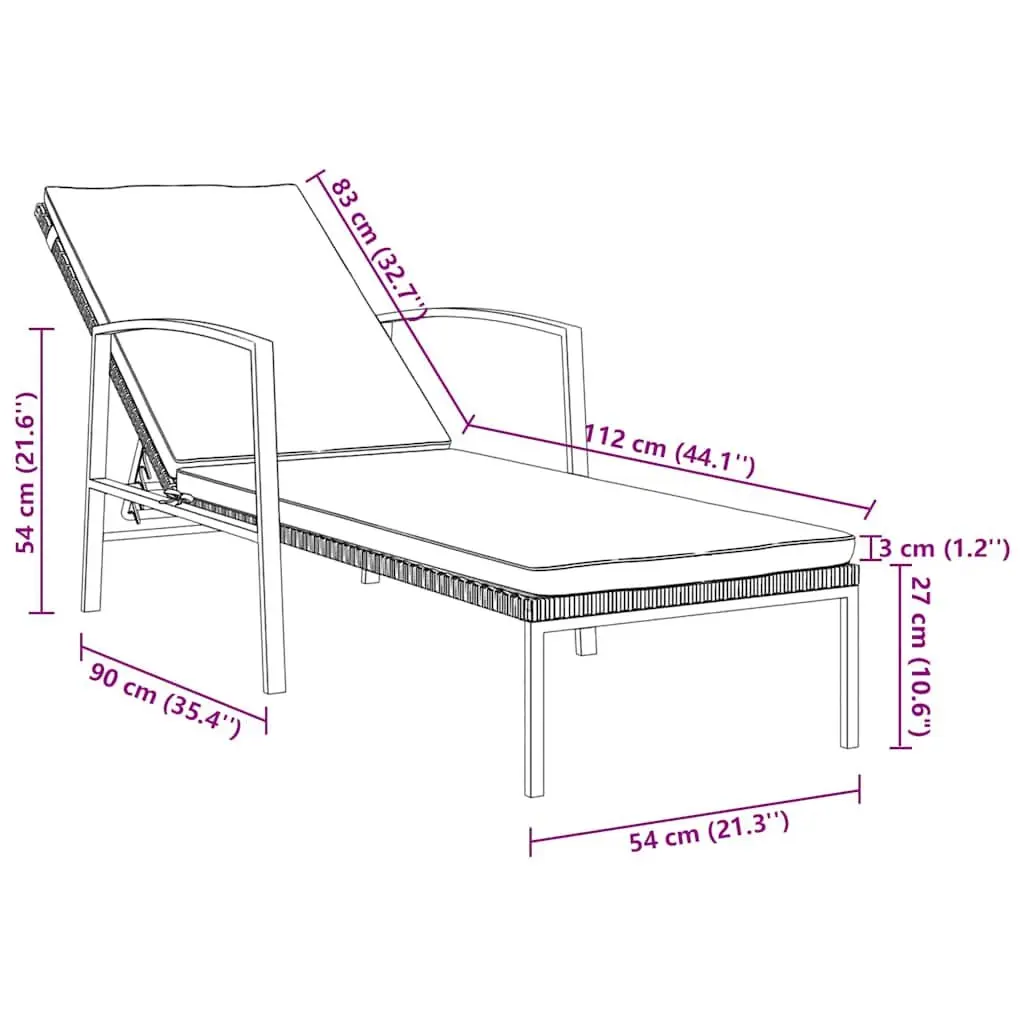 Sun Lounger Garden Outdoor Lounger Adjustable Backrest Patio Chair Brown