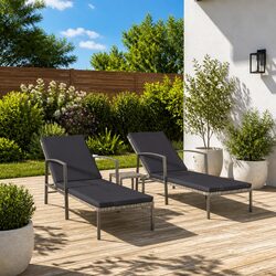 Sun Lounger with Side Table 2 Piece Set Outdoor Patio Garden Lounge Chair