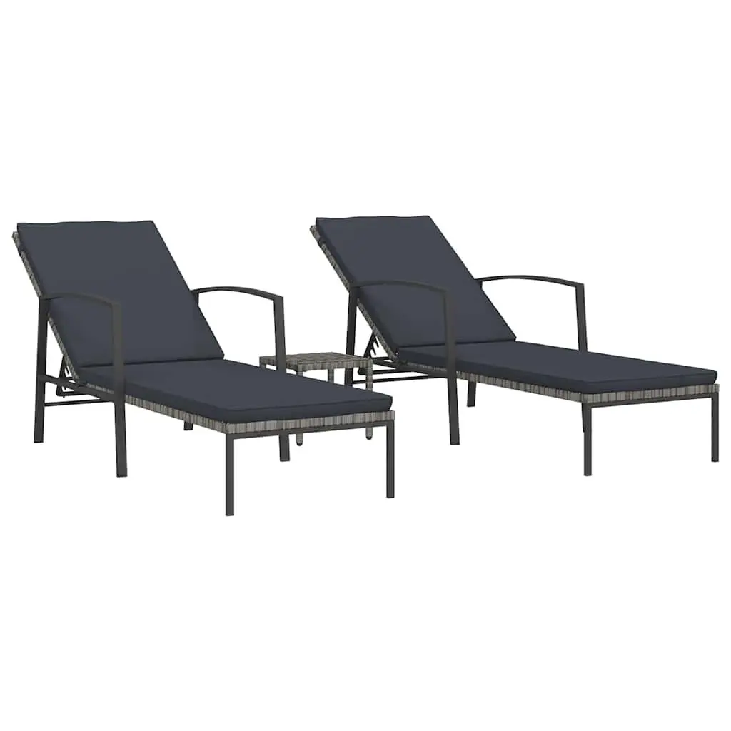 Sun Lounger with Side Table Adjustable Backrest Grey 2 Piece Set