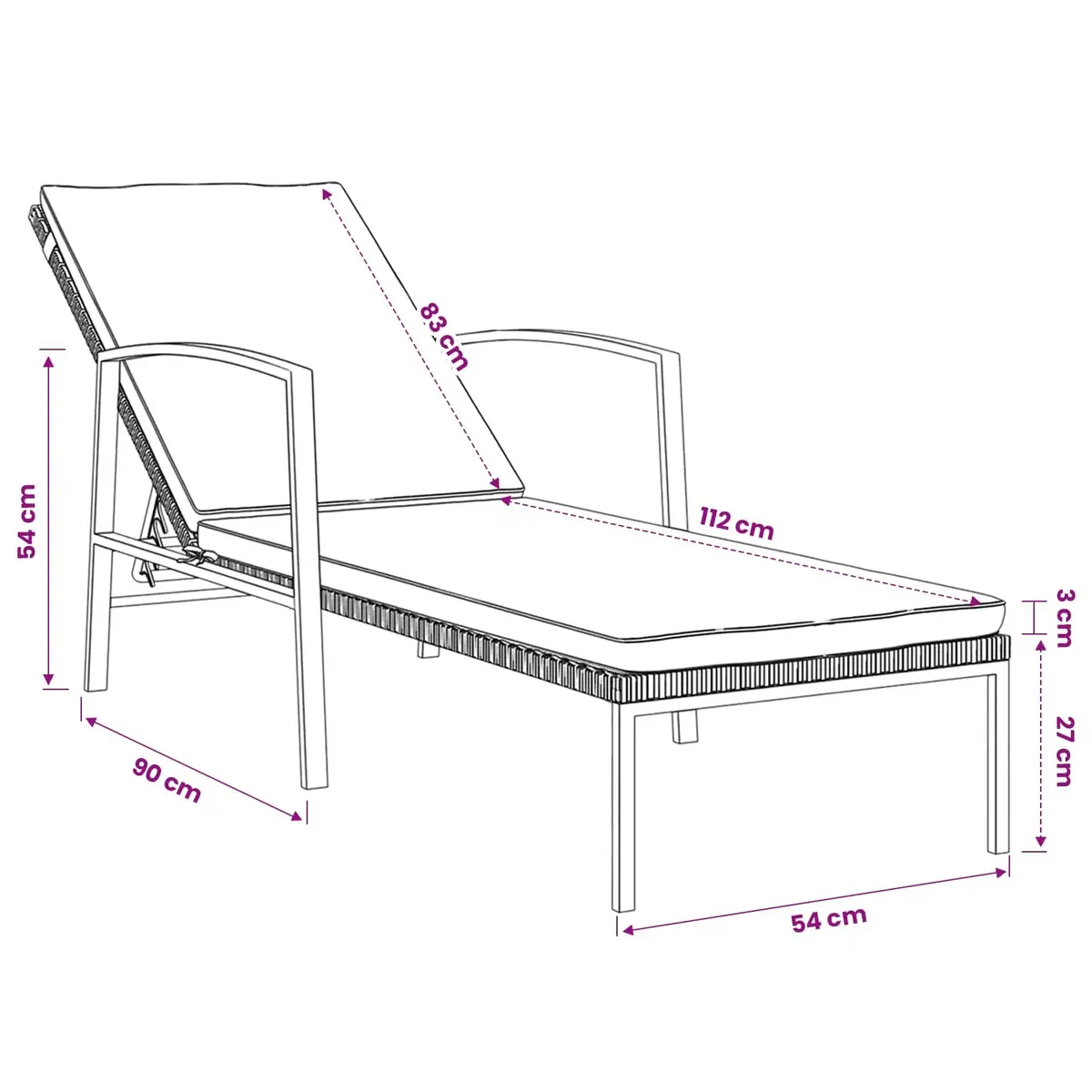 Sun Lounger with Side Table Adjustable Backrest Grey 2 Piece Set