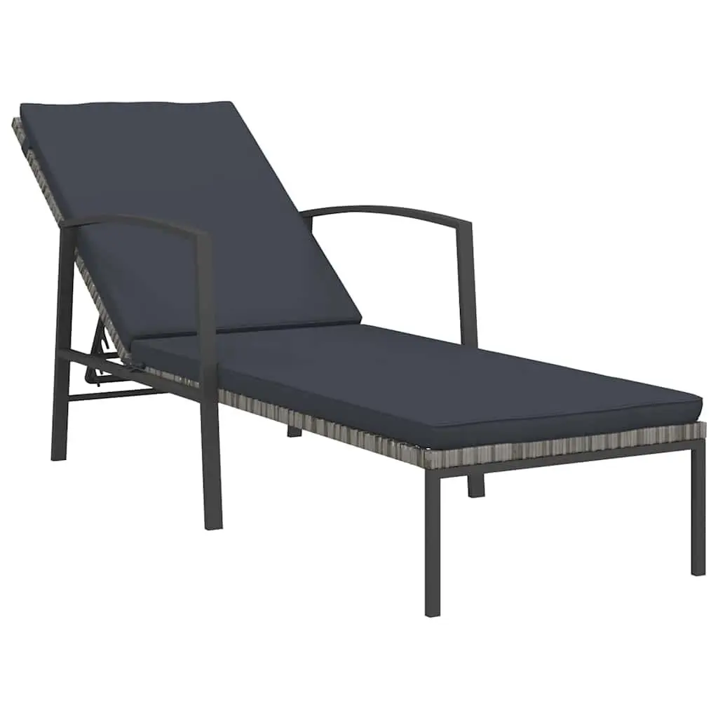 Sun Lounger with Side Table Adjustable Backrest Grey 2 Piece Set