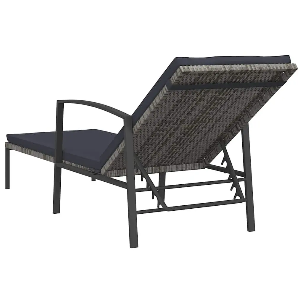 Sun Lounger with Side Table Adjustable Backrest Grey 2 Piece Set