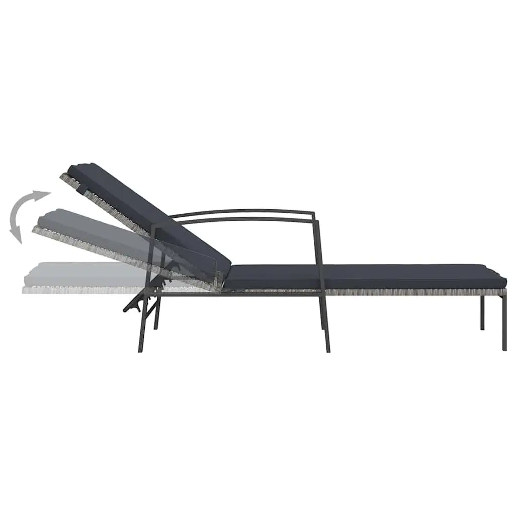 Sun Lounger with Side Table Adjustable Backrest Grey 2 Piece Set