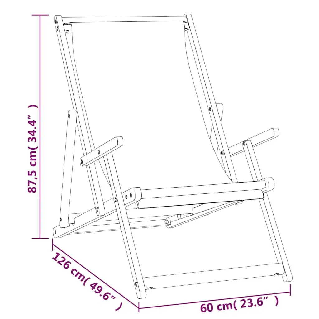 Adjustable Backrest Folding Beach Chair Teak Wood Grey Outdoor Relaxation