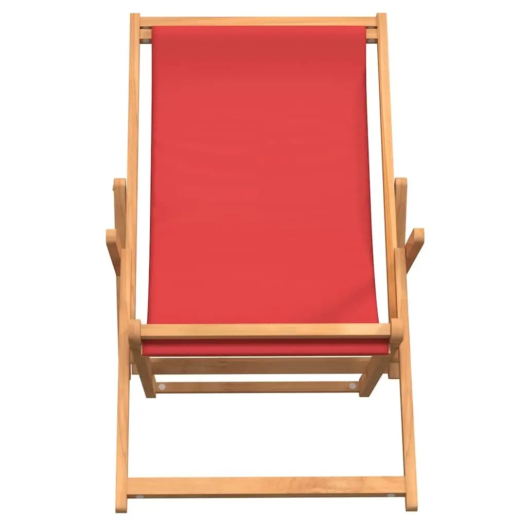 Folding Beach Chair Solid Teak Wood Adjustable Red