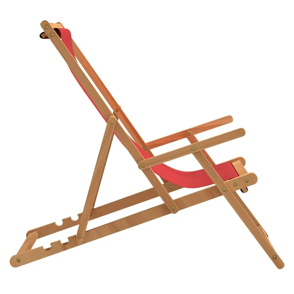 Folding Beach Chair Solid Teak Wood Adjustable Red