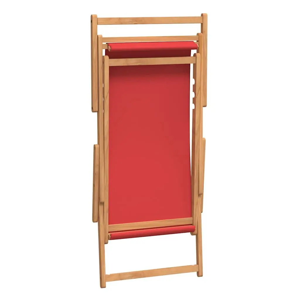 Folding Beach Chair Solid Teak Wood Adjustable Red