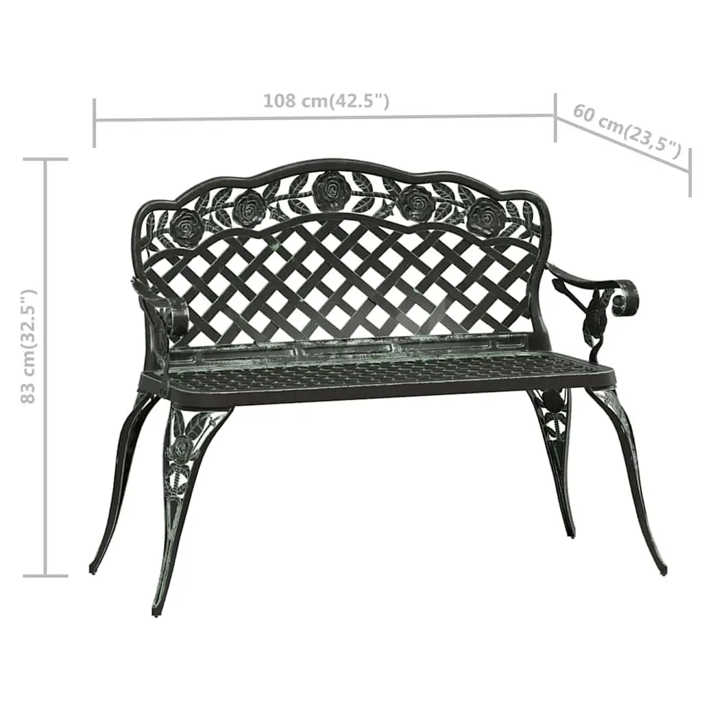 Garden Bench 108cm Outdoor Seating Cast Aluminium Patio Ornate Scrollwork Design