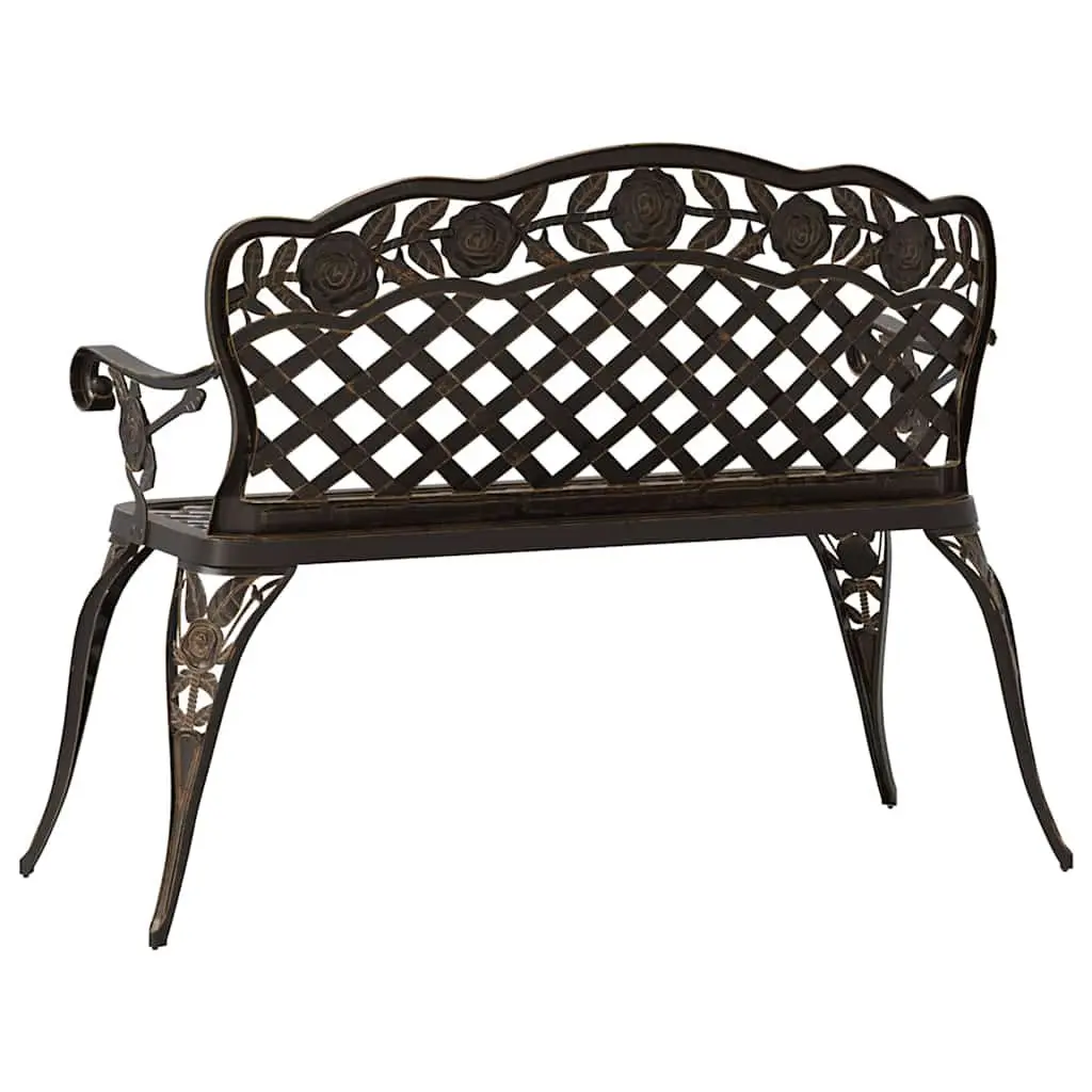 Garden Bench 108cm Outdoor Seating Cast Aluminium Brown Patio Furniture