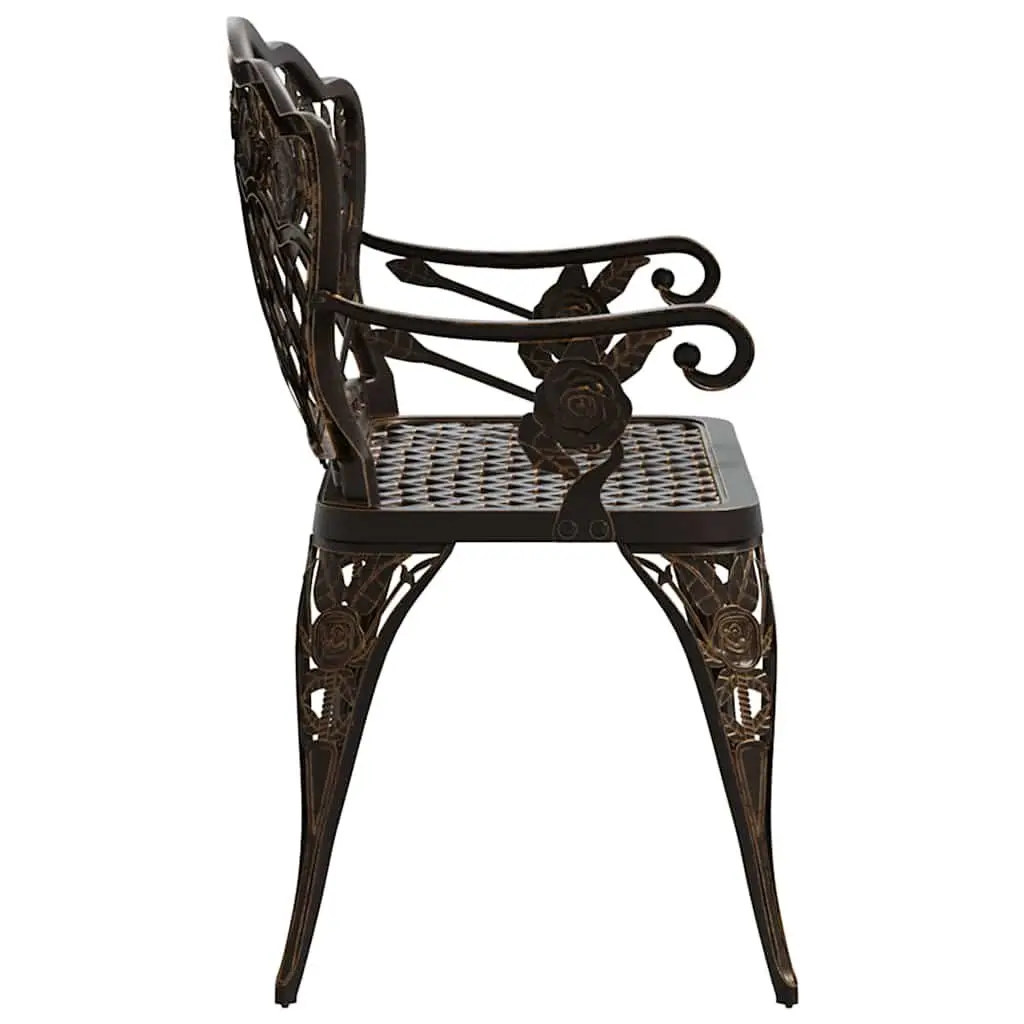 Garden Bench 108cm Outdoor Seating Cast Aluminium Brown Patio Furniture