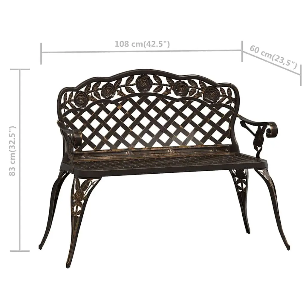 Garden Bench 108cm Outdoor Seating Cast Aluminium Brown Patio Furniture