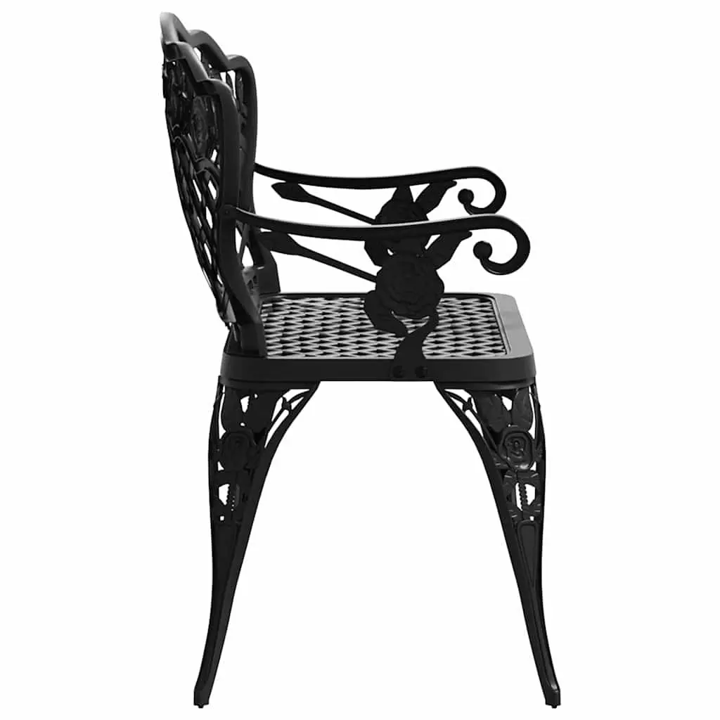 Outdoor Garden Bench 108cm Cast Aluminium Patio Seating Black Ornate Decorative
