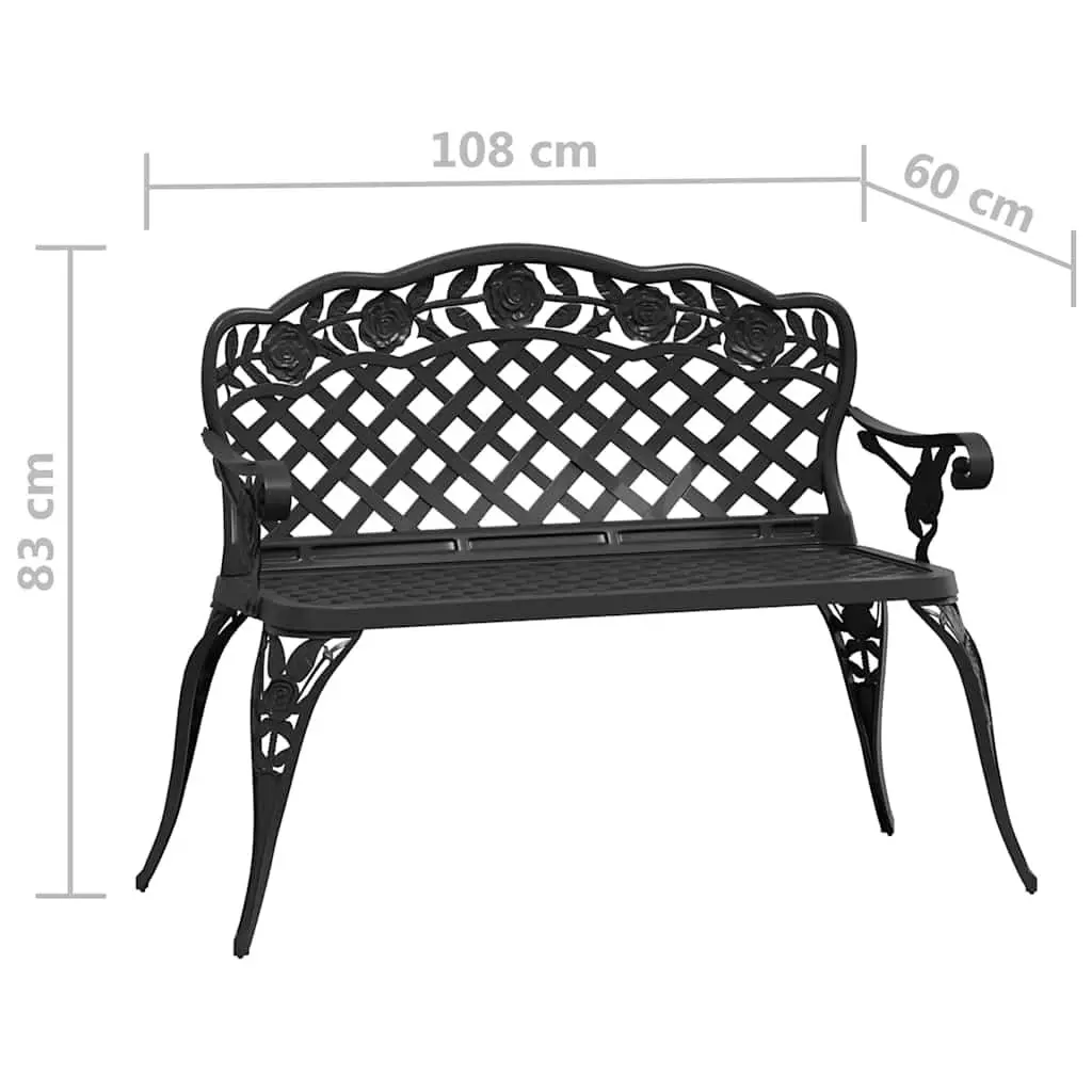 Outdoor Garden Bench 108cm Cast Aluminium Patio Seating Black Ornate Decorative