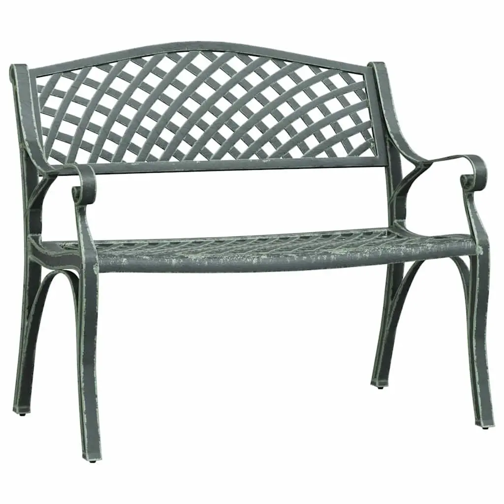 Outdoor Garden Bench Weather Resistant Green 102cm Cast Aluminium Seating with Decorative Scrollwork