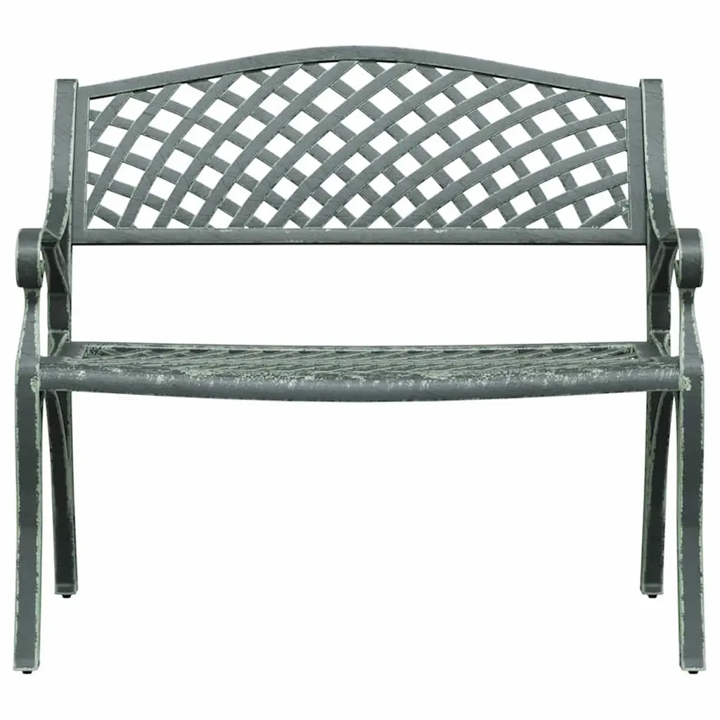 Outdoor Garden Bench Weather Resistant Green 102cm Cast Aluminium Seating with Decorative Scrollwork
