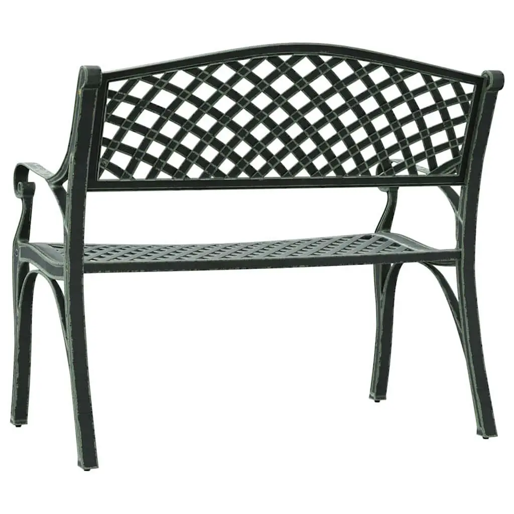 Outdoor Garden Bench Weather Resistant Green 102cm Cast Aluminium Seating with Decorative Scrollwork