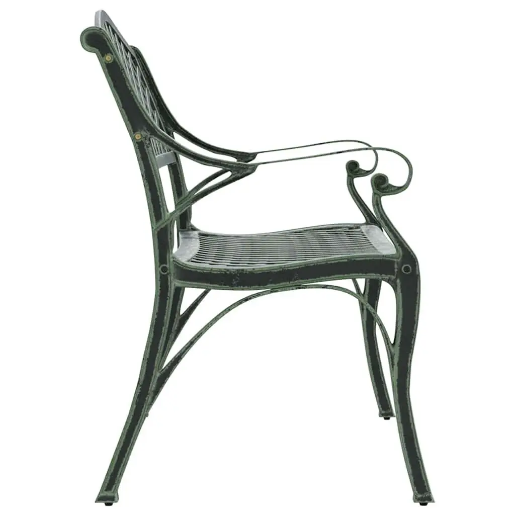 Outdoor Garden Bench Weather Resistant Green 102cm Cast Aluminium Seating with Decorative Scrollwork