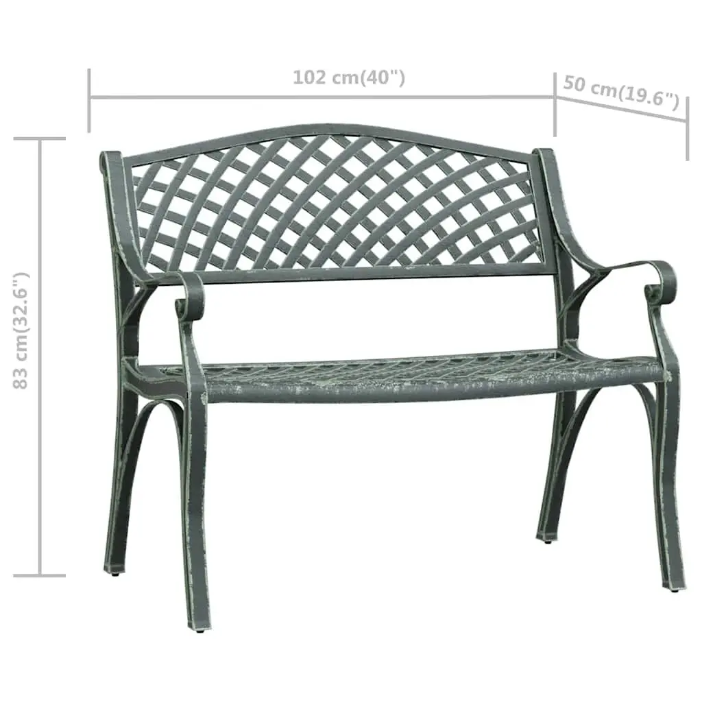 Outdoor Garden Bench Weather Resistant Green 102cm Cast Aluminium Seating with Decorative Scrollwork