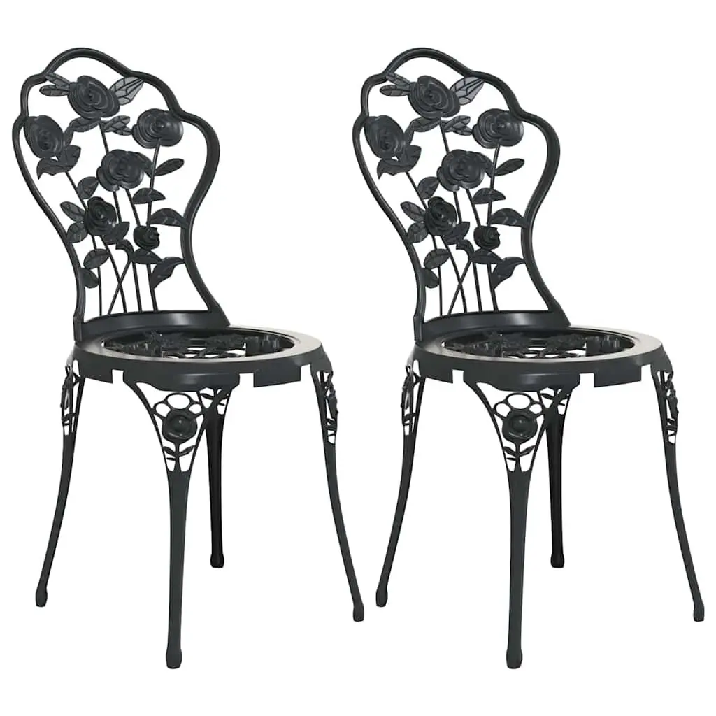 Outdoor Bistro Chairs Set 2 pcs Garden Patio Seating Floral Design Black