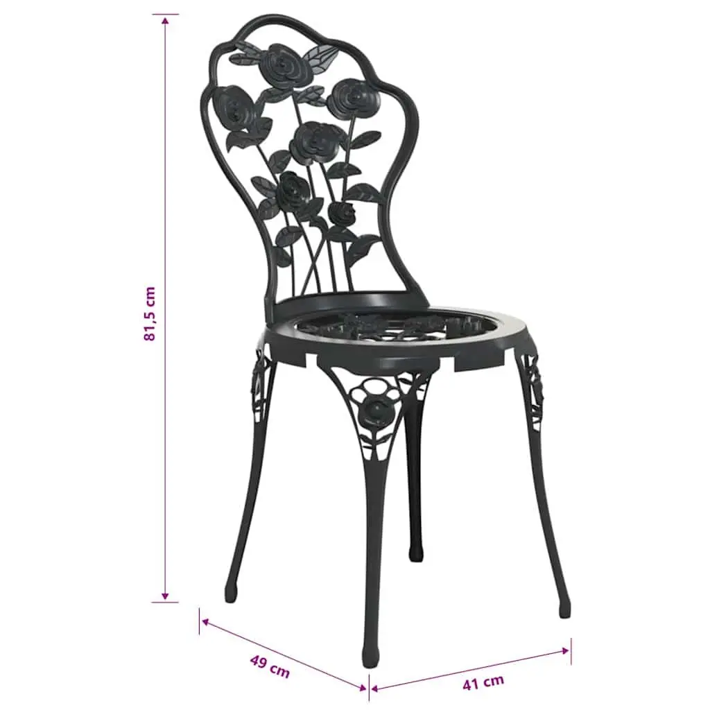 Outdoor Bistro Chairs Set 2 pcs Garden Patio Seating Floral Design Black
