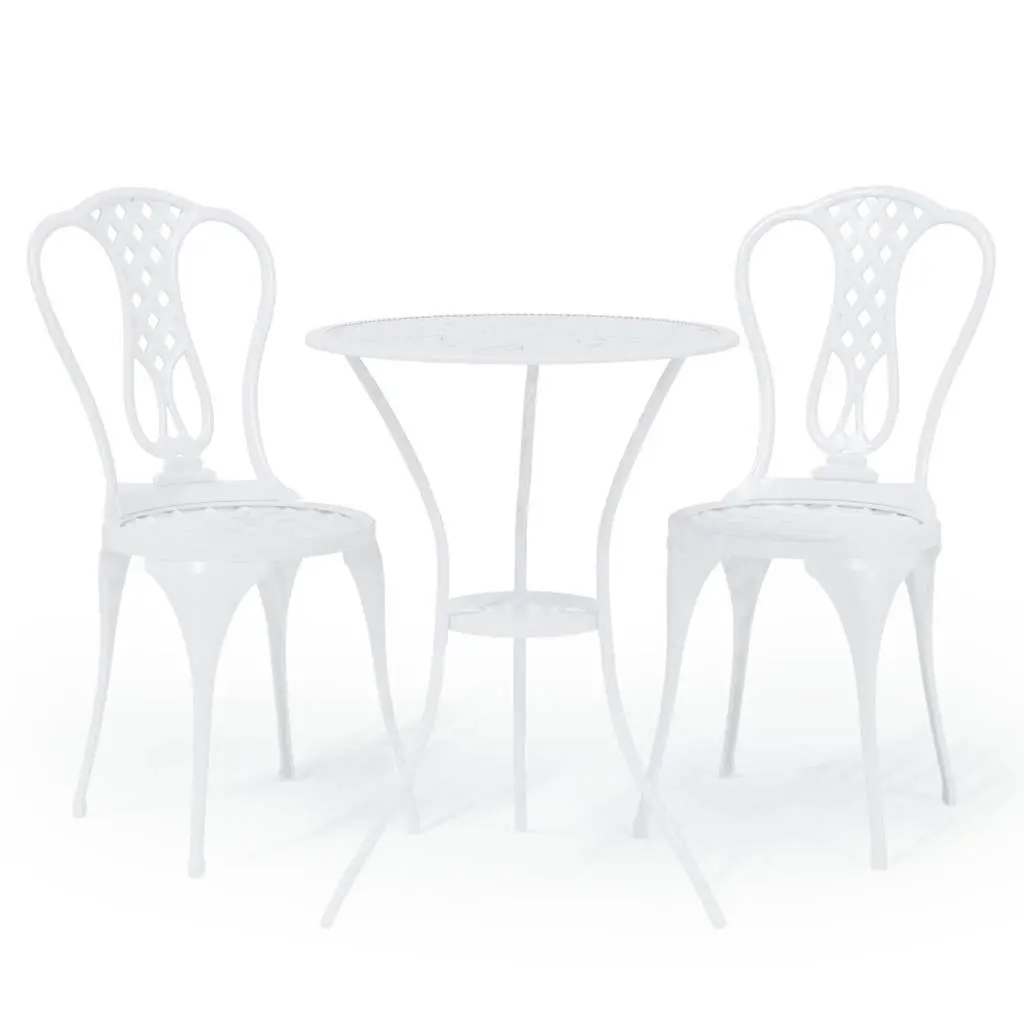 Bistro Set 3 Piece Outdoor Dining Furniture White Cast Aluminium