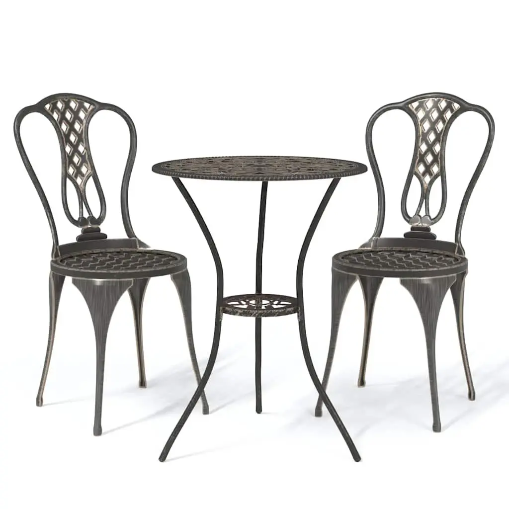 3 Piece Bistro Set Outdoor Garden Patio Furniture Cast Metal Brown Floral Design