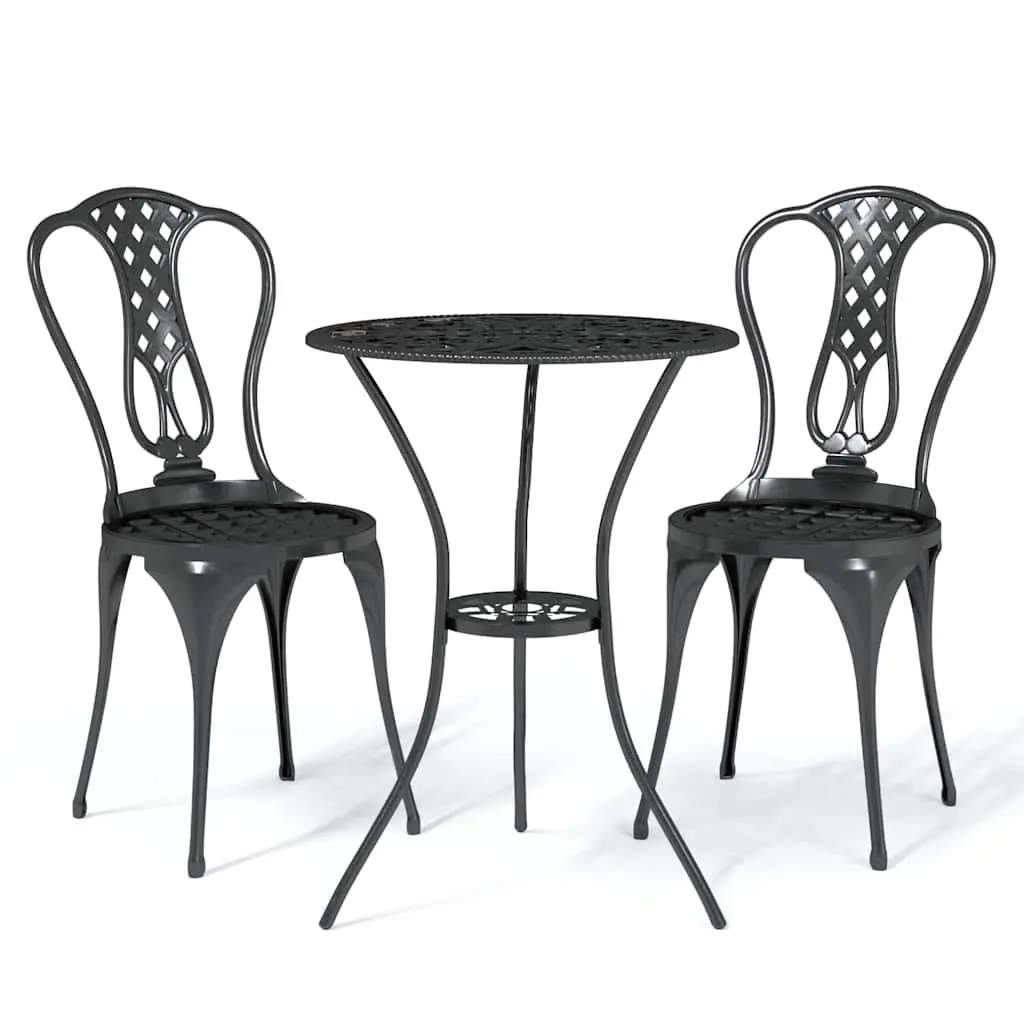 3 Piece Bistro Set Outdoor Patio Garden Furniture Cast Aluminium Black Floral
