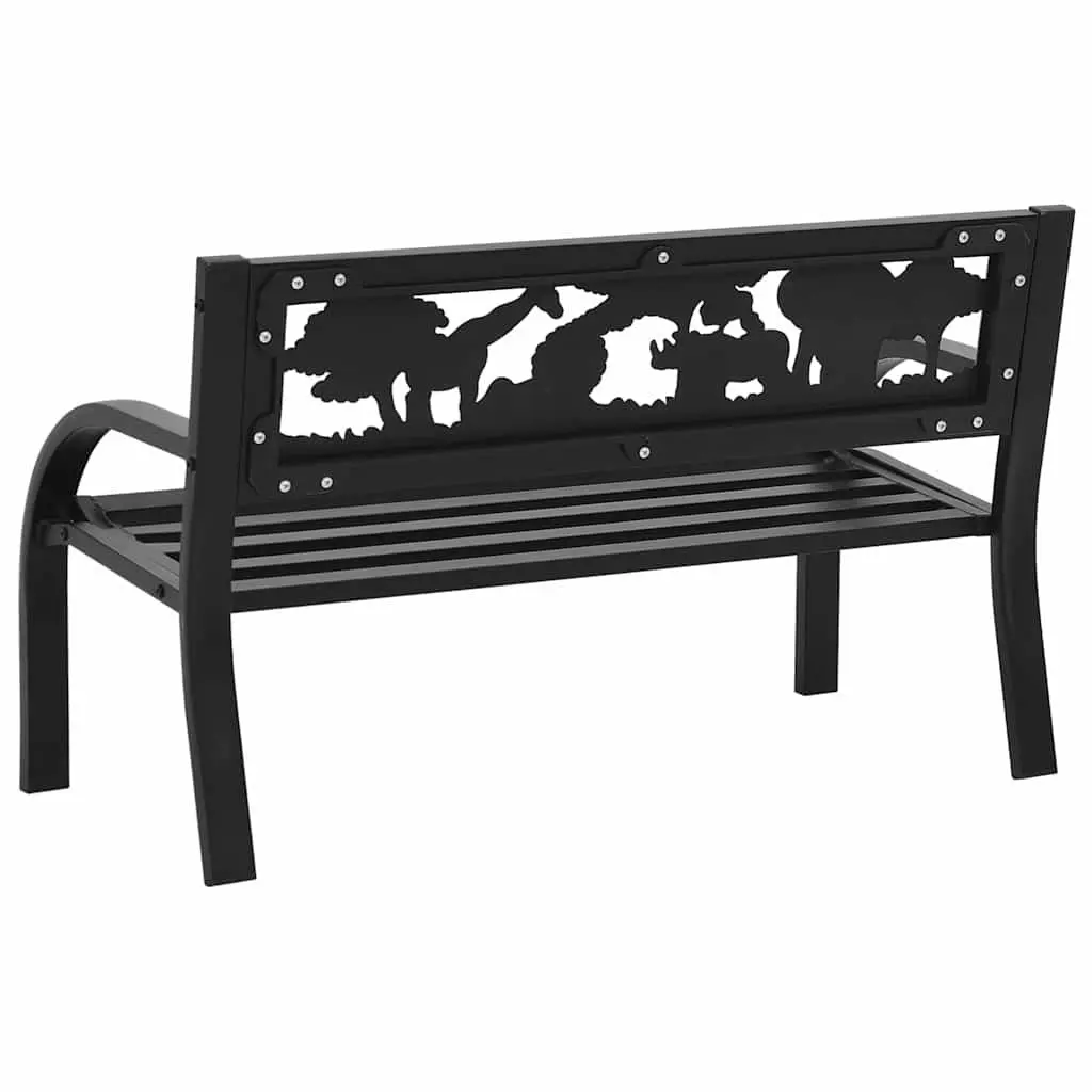 Children Garden Bench 86cm Outdoor Seating Steel Frame Black Backrest